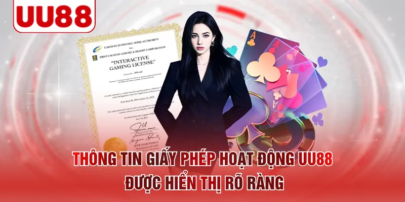 Thông tin giấy phép hoạt động UU88 được hiển thị rõ ràng